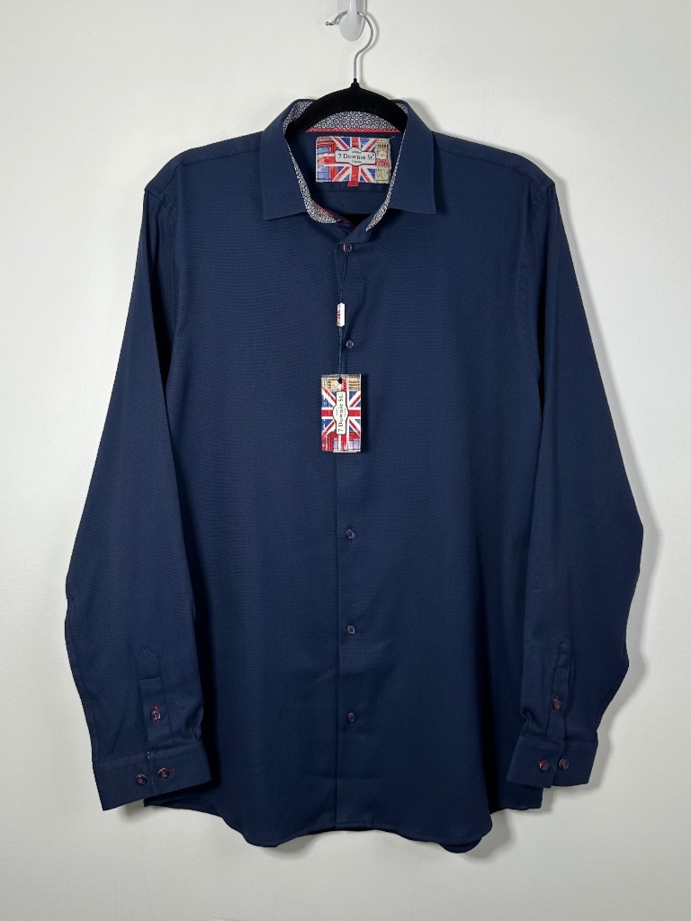 NWT 7 Downie St. Mens Size 18 Long Sleeve Sport Shirt Navy Blue London Couture